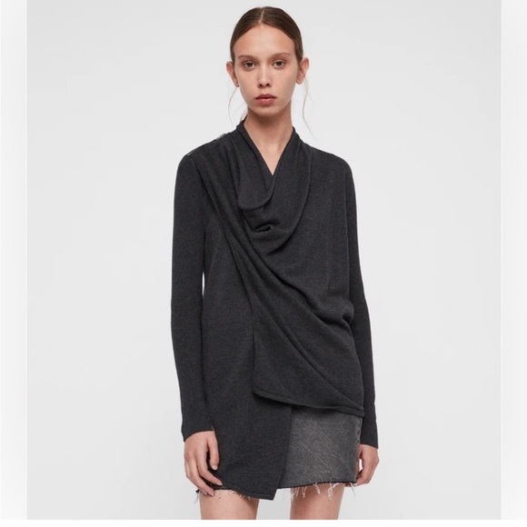 All Saints/ Drina Asymmetrical Cardigan/ Wool/ Shoulder zipper/ Size US 6 - Picture 1 of 14